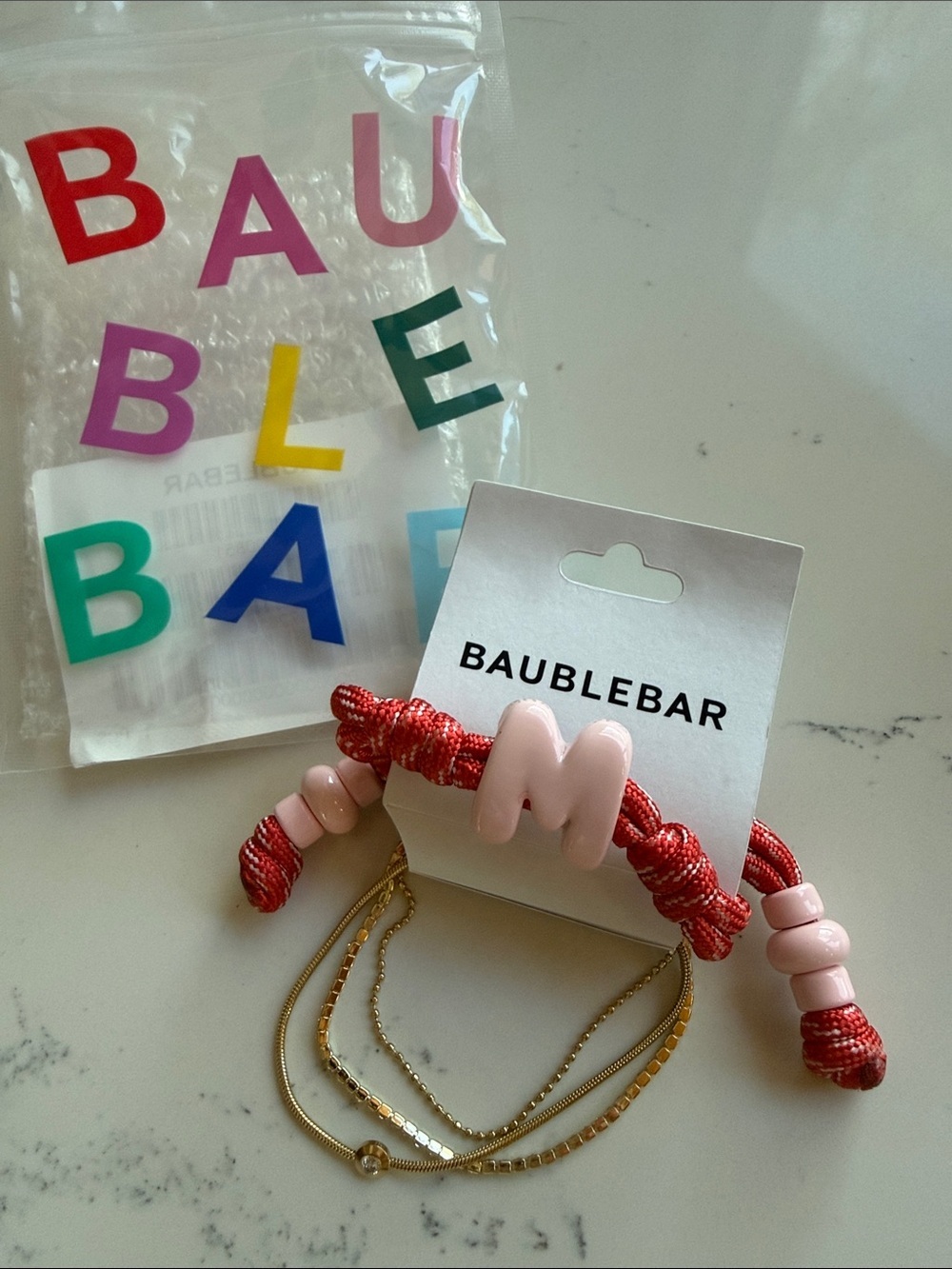 BaubleBar Knotty Enamel Initial Custom Bracelet w/ Gold Tennis Bracelet Letter M